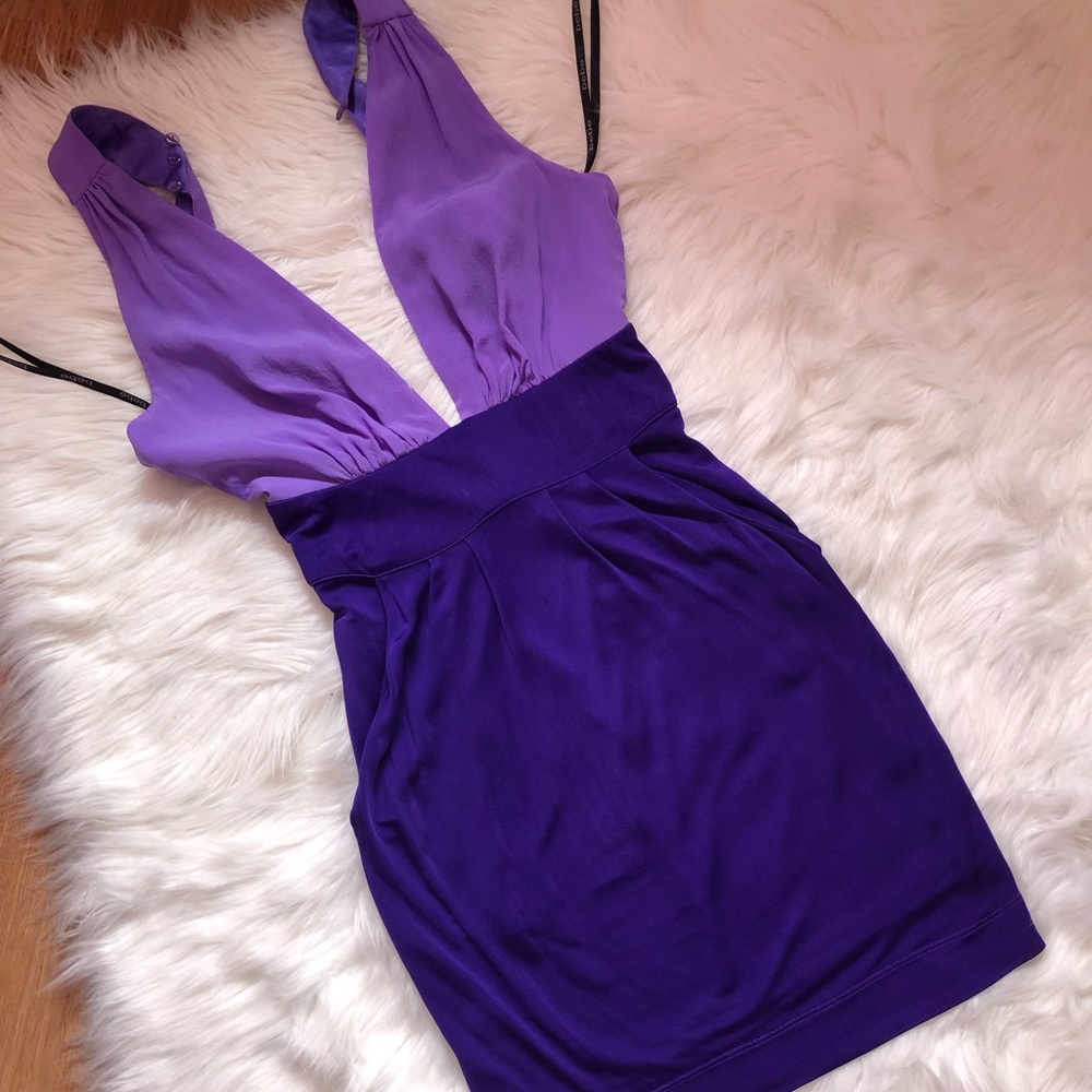 BEBE two tone deep v purple dress